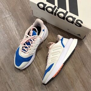 Adidas Women’s White and Blue Sneakers